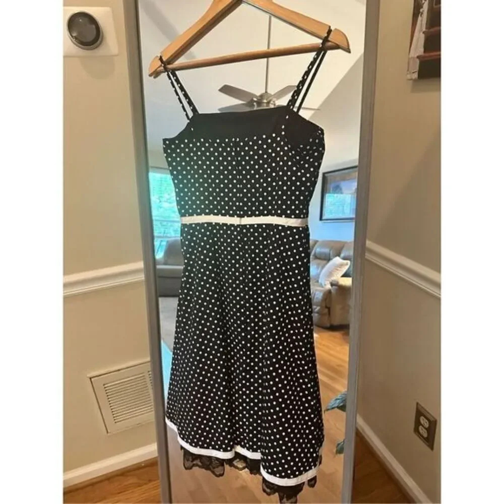 I.N San Francisco Polka Dotted Fit and Flare Dress Size 3 Black/White - Picture 5 of 7